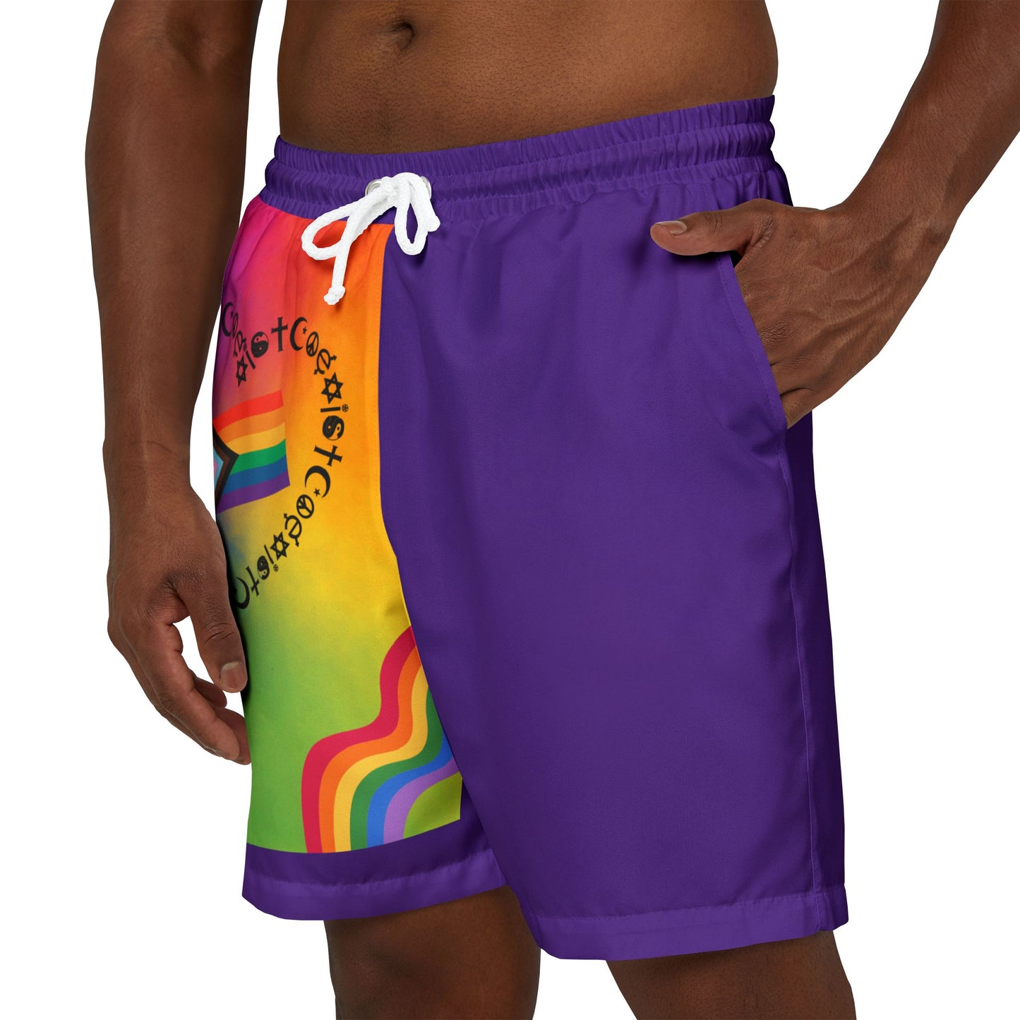 Rainbow Pride Unisex Swim Shorts, LGBTQ+ Beachwear, Summer Swim Trunks, Colorful Pool Shorts, Vibrant Summer Style
