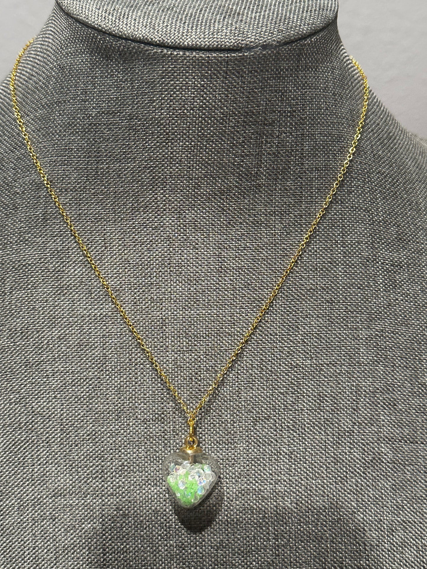 Handcrafted Green Glow In The Dark Heart Necklace