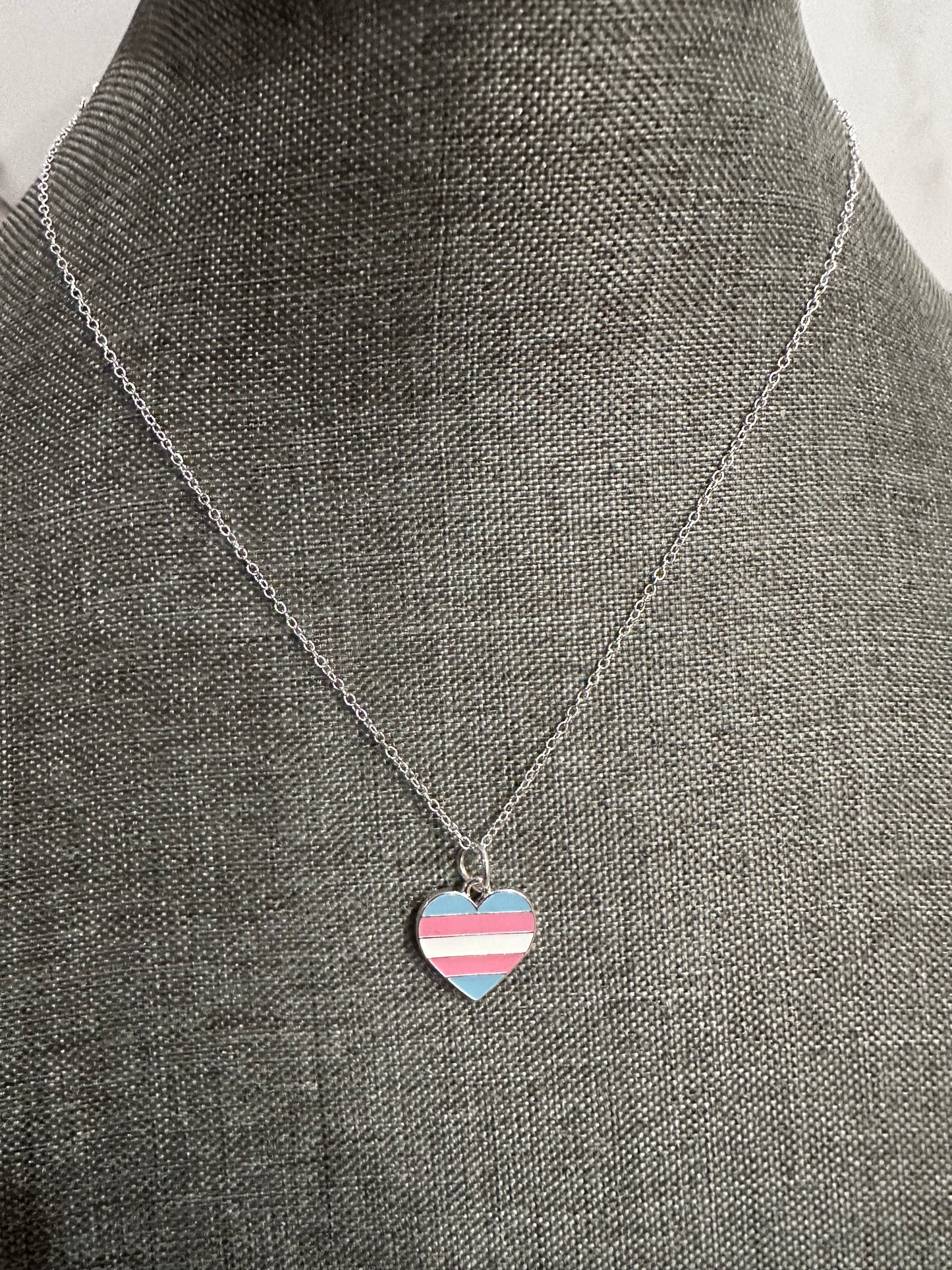 Handcrafted Trans Heart Flag Necklace