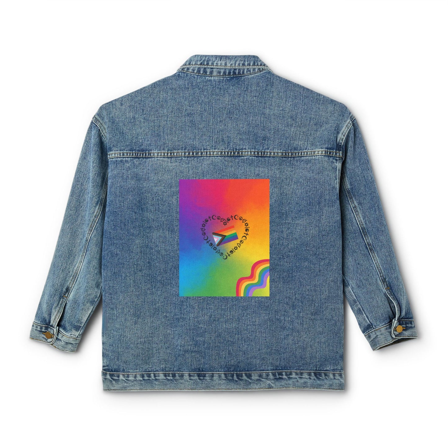 Colorful Heart Rainbow Denim Jacket for Women, Trendy Outerwear, Stylish Spring Apparel, LGBTQ+ Pride Clothing, Festival Fashion