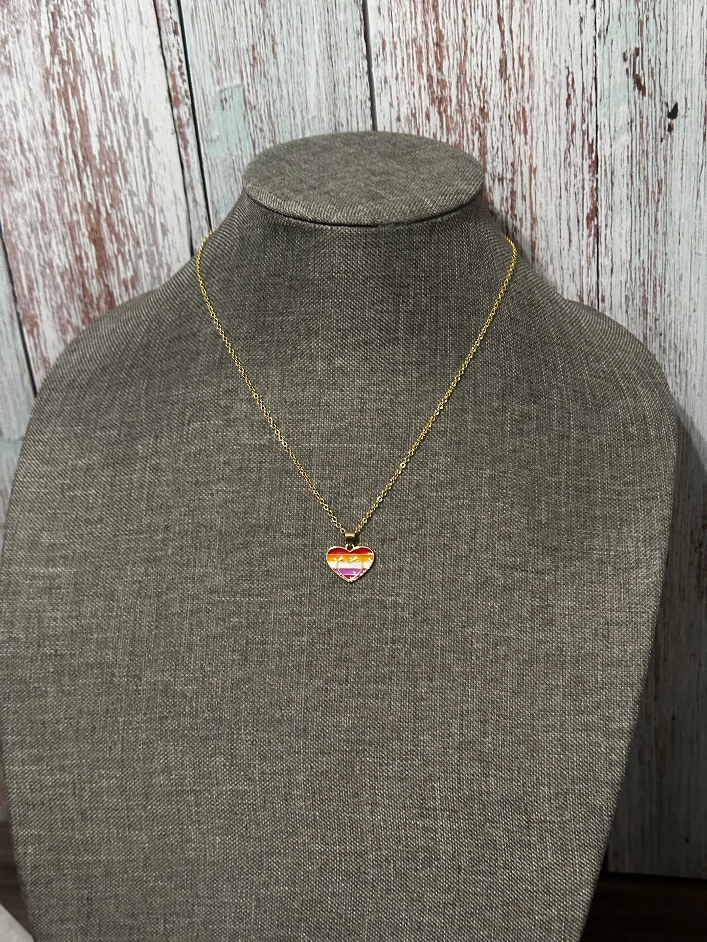 Handcrafted Lesbian Heart Flag Necklace