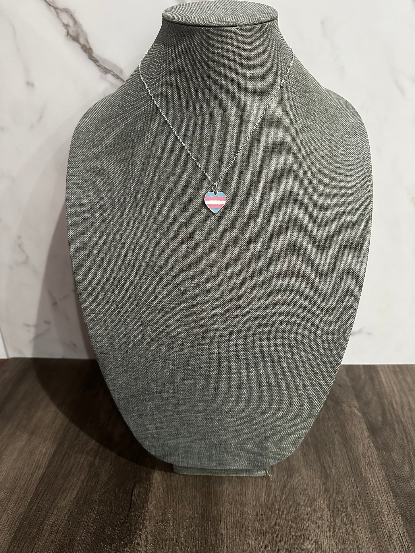 Handcrafted Trans Heart Flag Necklace