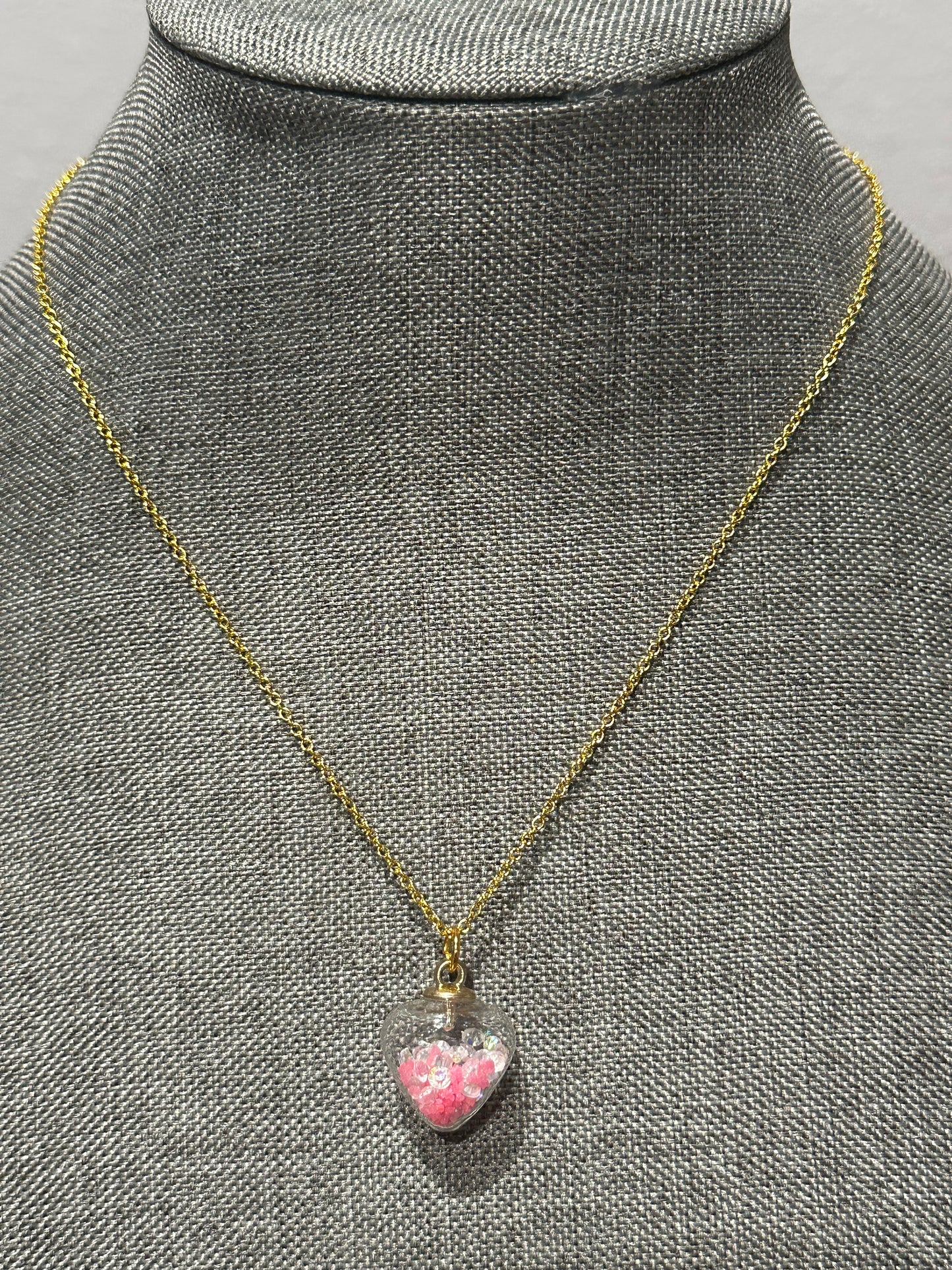 Handcrafted Pink Glow In The Dark Heart Necklace