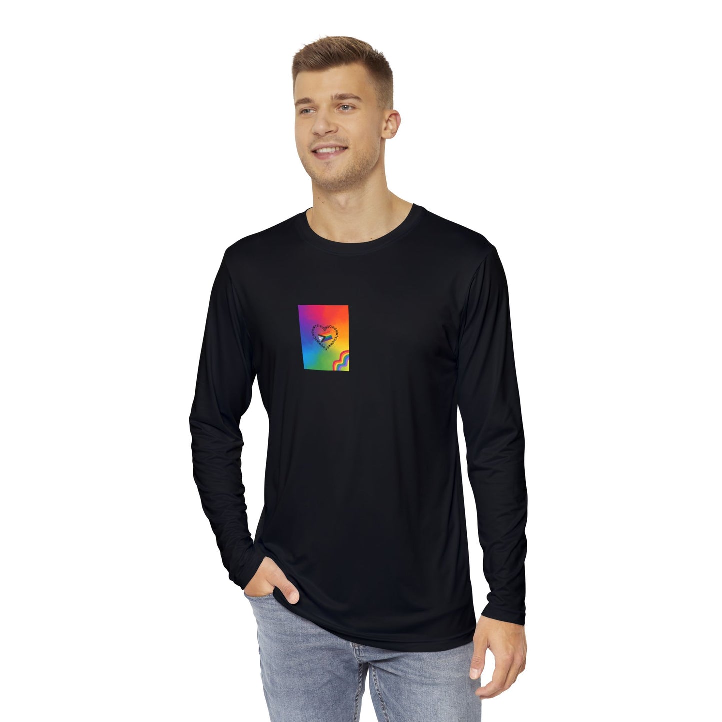 Vibrant Rainbow Long Sleeve Shirt, Men's Casual Tee, LGBTQ+ Pride Shirt, Unique AOP Fashion, Unisex Colorful Top
