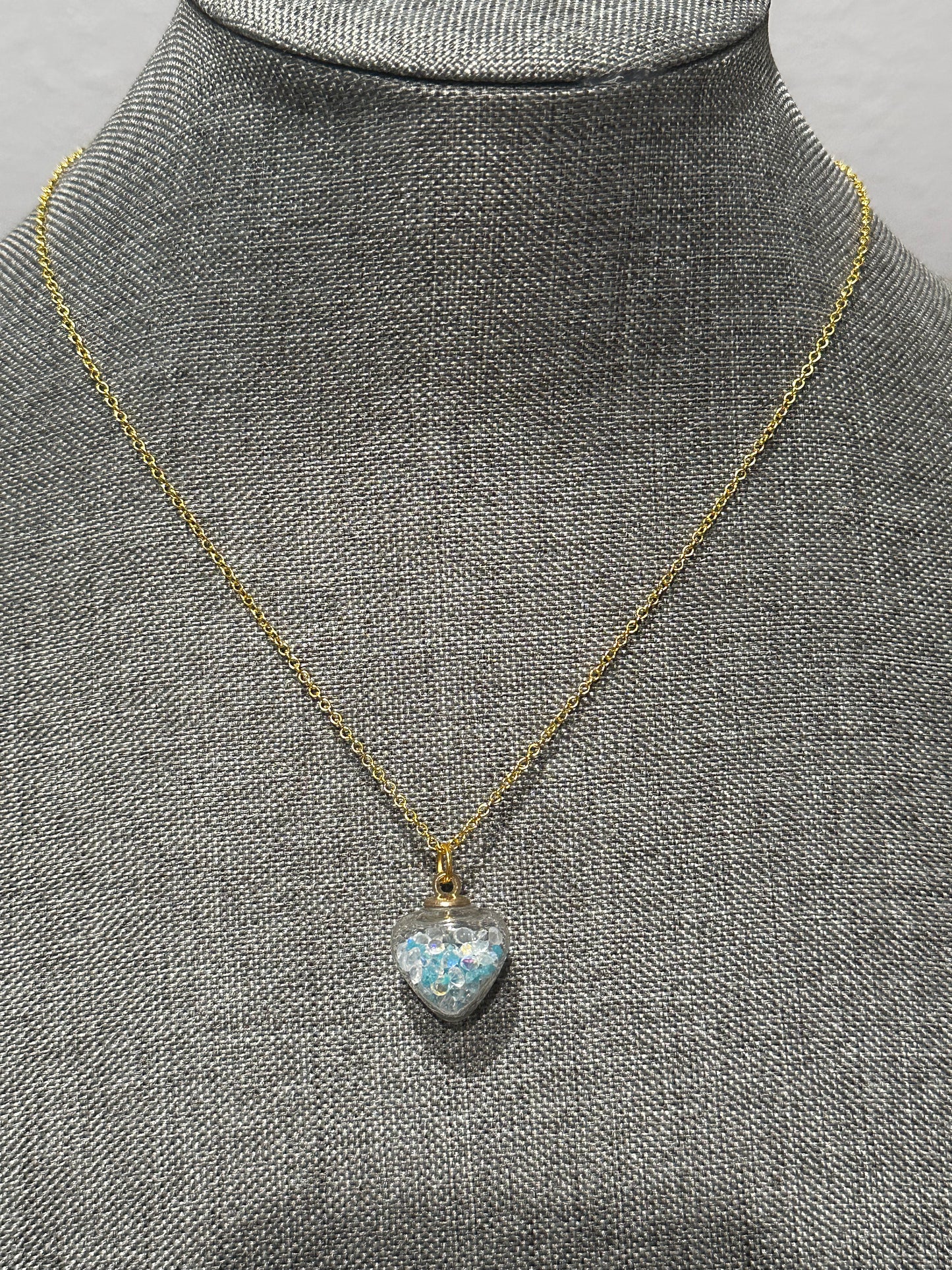 Handcrafted Blue Glow In The Dark Heart Necklace