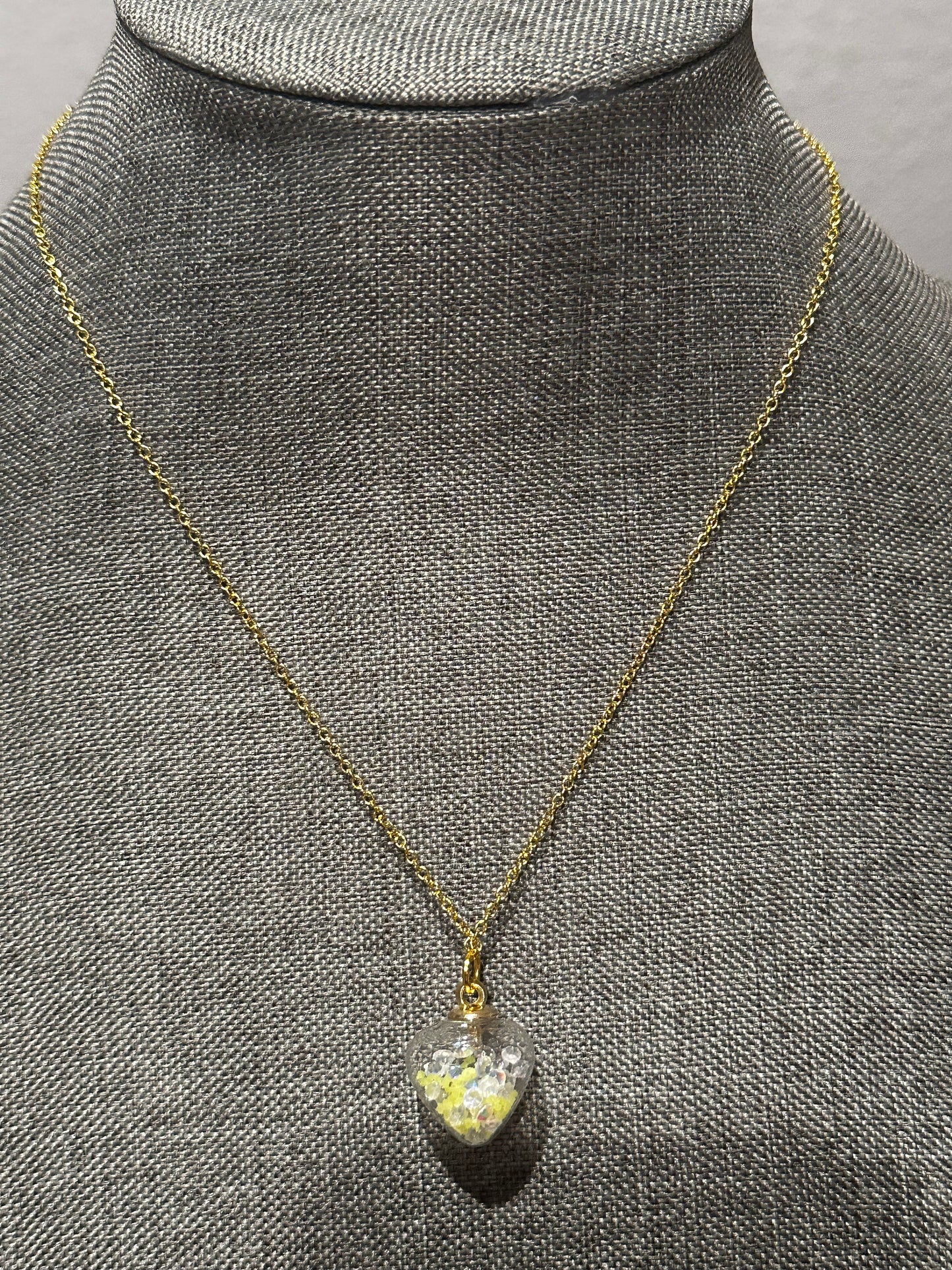 Handcrafted Yellow Glow In The Dark Heart Necklace