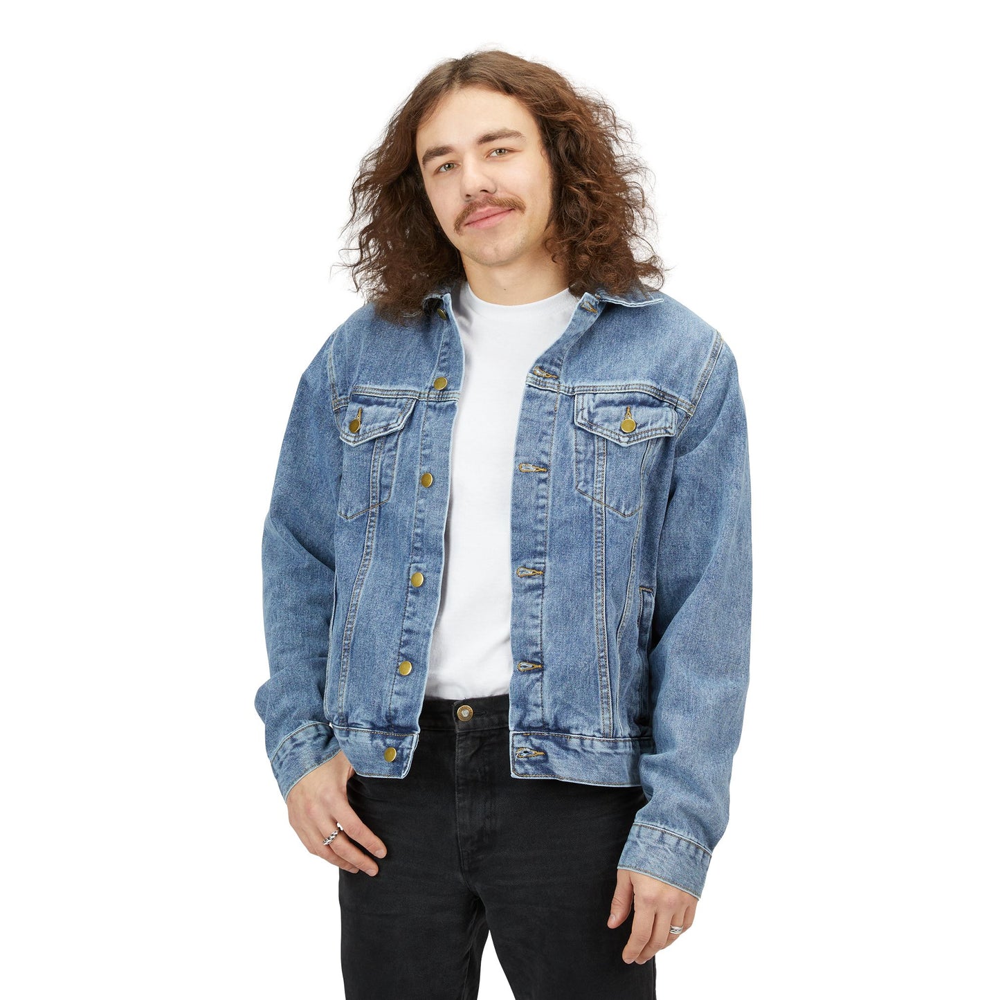 Men's Denim Jacket with Rainbow Heart Design, Vintage Style Jacket, Casual Outerwear for Pride, Summer Fashion, Gift Idea