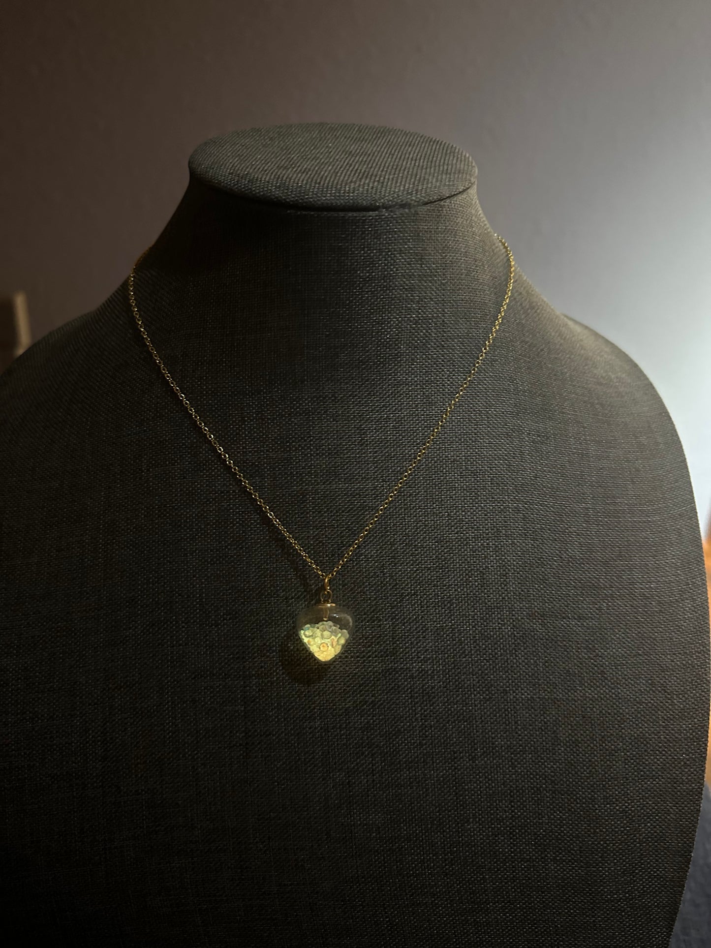 Handcrafted Blue Glow In The Dark Heart Necklace