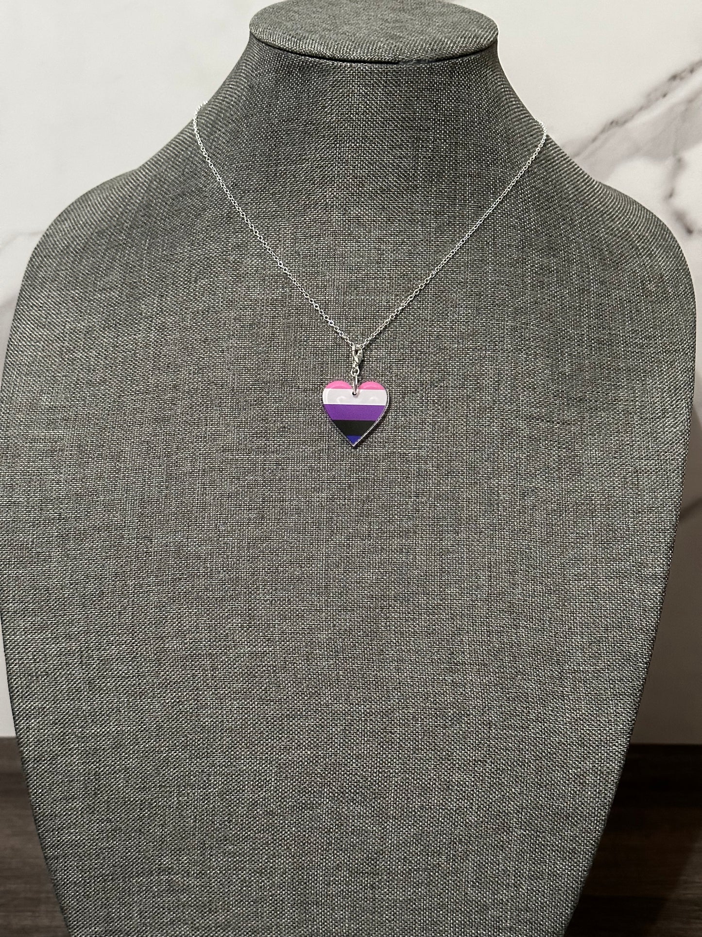 Handcrafted Gender Fluid Heart Flag Necklace