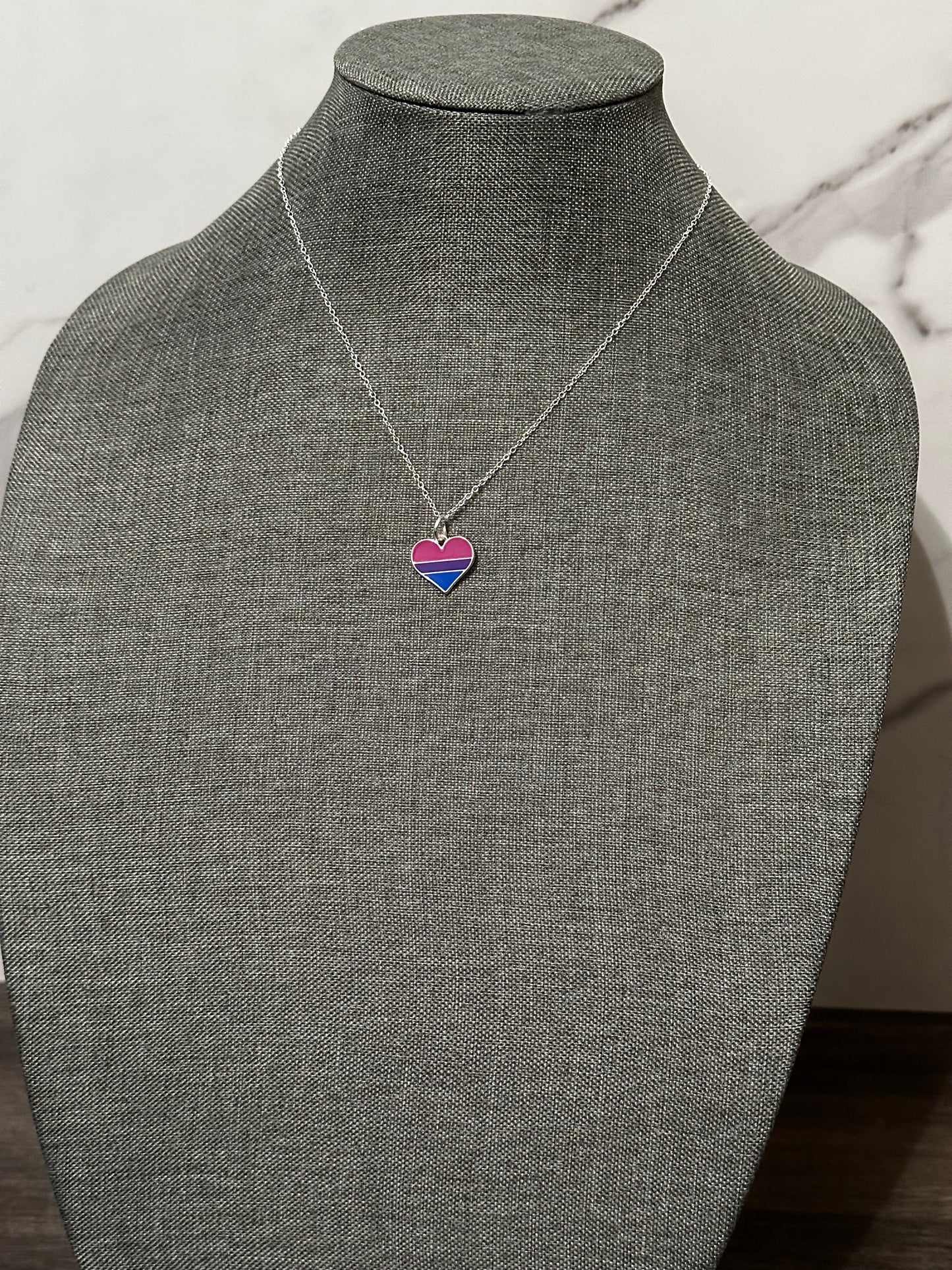 Handcrafted Bisexual Heart Flag Necklace