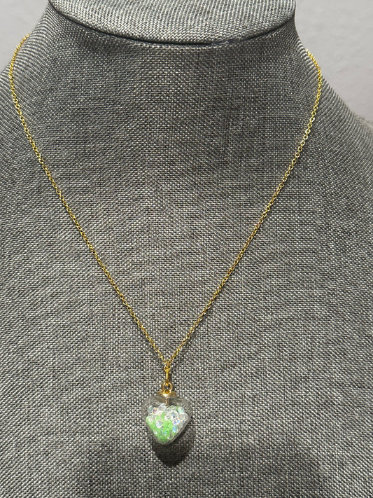 Green Glow In The Dark Heart Necklace