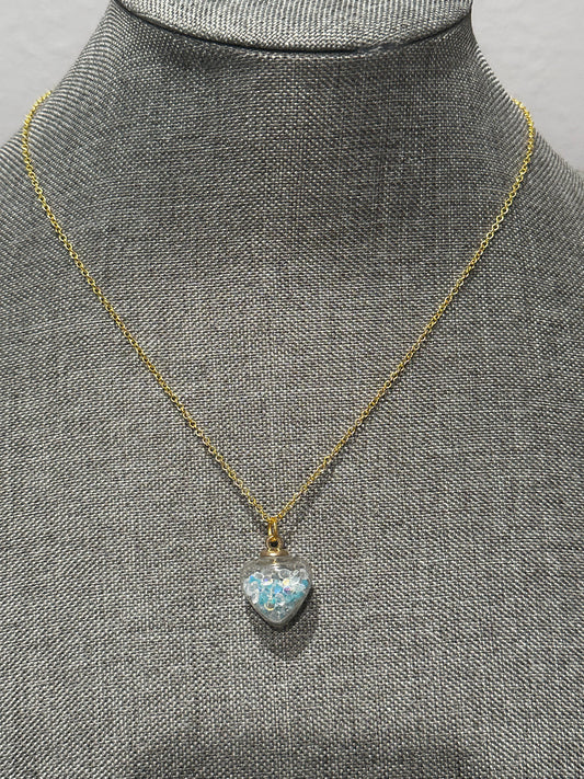 Blue Glow In The Dark Heart Necklace