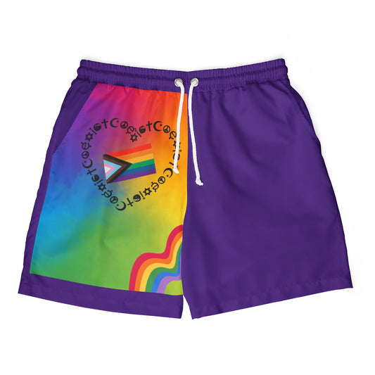 Rainbow Pride Unisex Swim Shorts, LGBTQ+ Beachwear, Summer Swim Trunks, Colorful Pool Shorts, Vibrant Summer Style