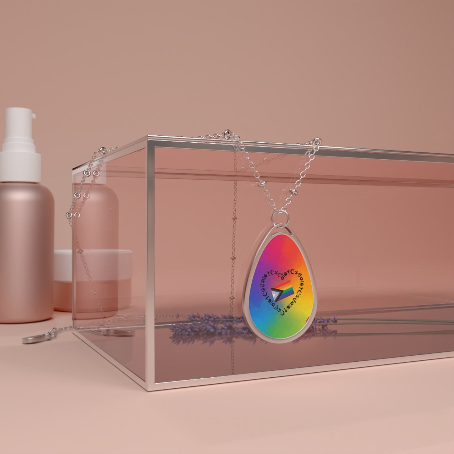 Rainbow Pride Oval Necklace – Engraved Love Heart Teardrop Pendant
