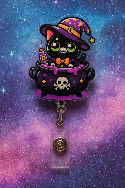 Halloween Black Cat Badge Reel